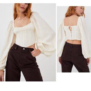 NWT FOR LOVE AND LEMONS JANET LONG SLEEVE CORSET TOP IN IVORY SIZE XS